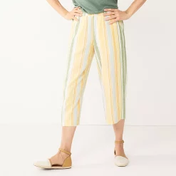 Petite Croft & Barrow® Wide-Leg Crop Pants -Outlet Croft & Barrow Store 5535331 Gold Summer Stripe