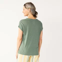 Women's Croft & Barrow Lace Trim Linen-Blend Tee -Outlet Croft & Barrow Store 5538148 ALT