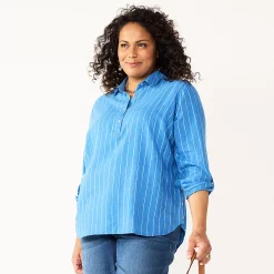 Plus Size Croft & Barrow® Linen-Blend Popover Tunic 6 Plus Size Croft & Barrow® Linen-Blend Popover Tunic -Outlet Croft & Barrow Store 5545050 Blue Stripe