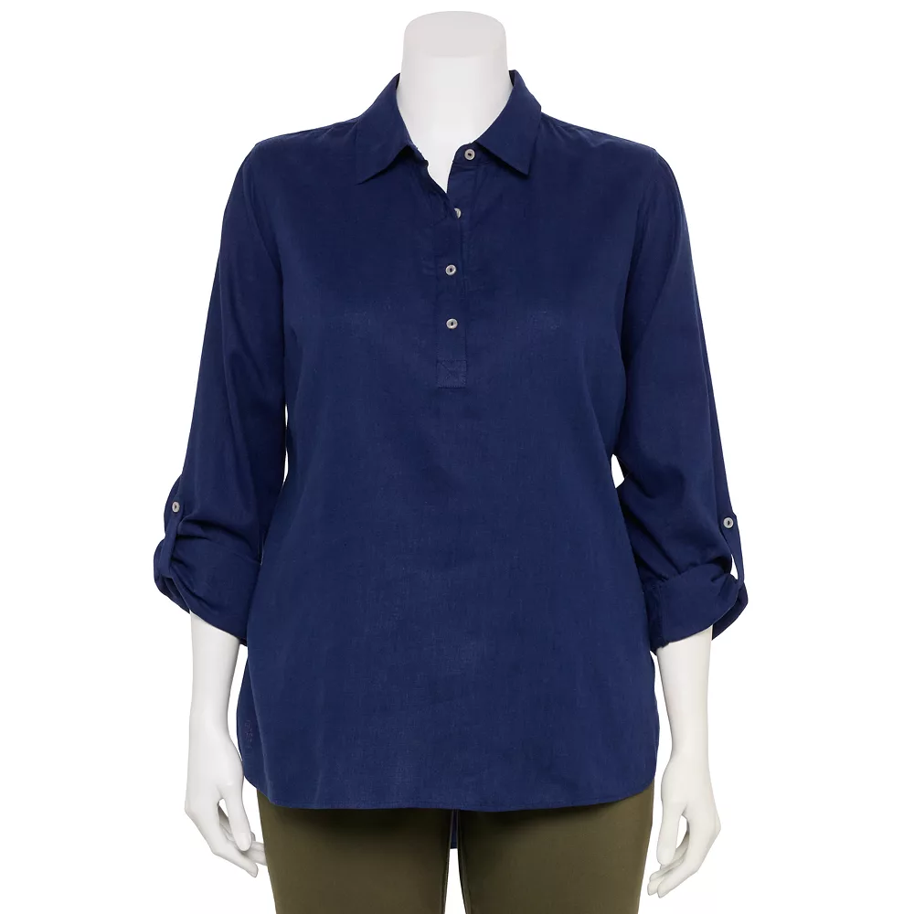 Plus Size Croft & Barrow® Linen-Blend Popover Tunic 1 Plus Size Croft & Barrow® Linen-Blend Popover Tunic