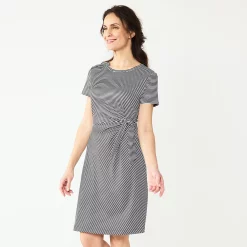 Women's Croft & Barrow® Classic Comfort Collection Tie-Waist Dress -Outlet Croft & Barrow Store 5547177 Black Stripe