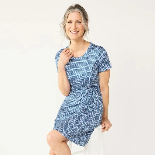 Women's Croft & Barrow® Classic Comfort Collection Tie-Waist Dress -Outlet Croft & Barrow Store 5547177 Navy Geo