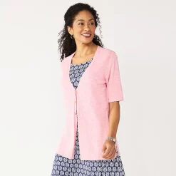 Petite Croft & Barrow® Elbow-Sleeve Cardigan -Outlet Croft & Barrow Store 5551393 Pink Heather