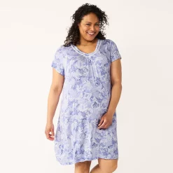 Plus Size Croft & Barrow® Flutter Short Sleeve Nightgown -Outlet Croft & Barrow Store 5555604 Paisley Purple