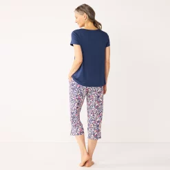 Women's Croft & Barrow® Short Sleeve Pajama Top & Capri Pajama Pants Sleep Set -Outlet Croft & Barrow Store 5555605 ALT