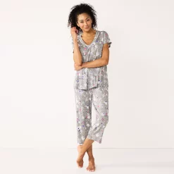 Women's Croft & Barrow® Short Sleeve Pajama Top & Capri Pajama Pants Sleep Set -Outlet Croft & Barrow Store 5555605 Dark Gray Floral