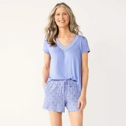 Women's Croft & Barrow® Short Sleeve Pajama Top & Pajama Shorts Sleep Set -Outlet Croft & Barrow Store 5555606 ALT2