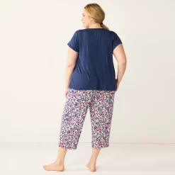 Plus Size Croft & Barrow® Short Sleeve Pajama Top & Capri Pajama Pants Sleep Set -Outlet Croft & Barrow Store 5555607 ALT