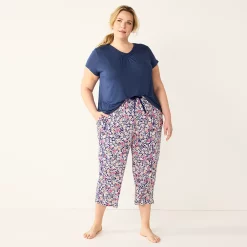 Plus Size Croft & Barrow® Short Sleeve Pajama Top & Capri Pajama Pants Sleep Set -Outlet Croft & Barrow Store 5555607 ALT2