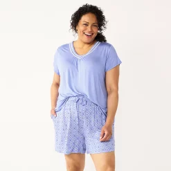 Plus Size Croft & Barrow® Short Sleeve Pajama Top & Pajama Shorts Sleep Set -Outlet Croft & Barrow Store 5555608 ALT2
