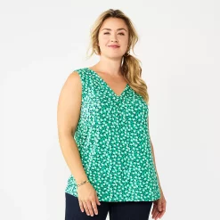 Plus Size Croft & Barrow® Tank -Outlet Croft & Barrow Store 5557212 Green Lilly Leaves