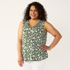 Plus Size Croft & Barrow® Tank -Outlet Croft & Barrow Store 5557212 Green Tonal Floral
