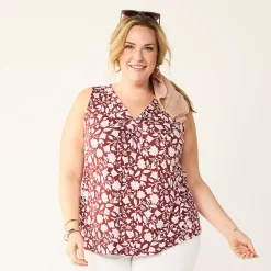 Plus Size Croft & Barrow® Tank -Outlet Croft & Barrow Store 5557212 Maroon Tonal Floral