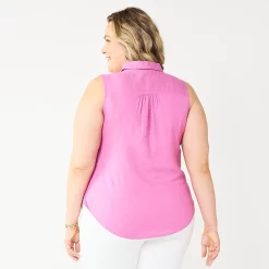 Plus Size Croft & Barrow® Sleeveless Linen Blend Shirt -Outlet Croft & Barrow Store 5562808 ALT
