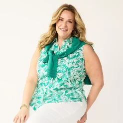 Plus Size Croft & Barrow® Sleeveless Linen Blend Shirt -Outlet Croft & Barrow Store 5562808 Teal Palm
