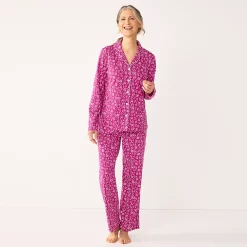 Women's Croft & Barrow® Long Sleeve Pajama Shirt & Pajama Pants Sleep Set