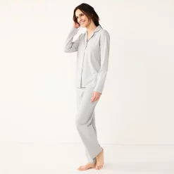 Women's Croft & Barrow® Long Sleeve Pajama Shirt & Pajama Pants Sleep Set -Outlet Croft & Barrow Store 5567537 Gray Heather