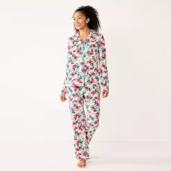 Women's Croft & Barrow® Long Sleeve Pajama Shirt & Pajama Pants Sleep Set -Outlet Croft & Barrow Store 5567537 White Pink Floral