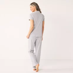 Women's Croft & Barrow® Short Sleeve Pajama Shirt & Pajama Pants Sleep Set -Outlet Croft & Barrow Store 5567538 ALT