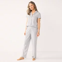 Women's Croft & Barrow® Short Sleeve Pajama Shirt & Pajama Pants Sleep Set -Outlet Croft & Barrow Store 5567538 ALT2