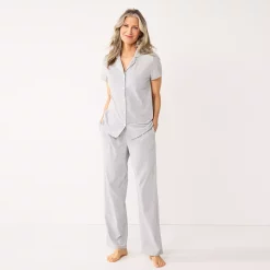 Women's Croft & Barrow® Short Sleeve Pajama Shirt & Pajama Pants Sleep Set -Outlet Croft & Barrow Store 5567538 Gray Heather