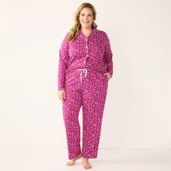 Plus Size Croft & Barrow® Long Sleeve Pajama Shirt & Pajama Pants Sleep Set -Outlet Croft & Barrow Store 5567539 ALT2