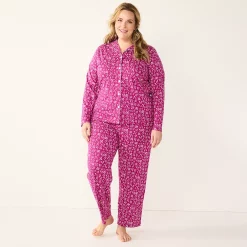 Plus Size Croft & Barrow® Long Sleeve Pajama Shirt & Pajama Pants Sleep Set -Outlet Croft & Barrow Store 5567539 Floral Geo
