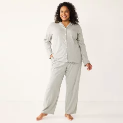 Plus Size Croft & Barrow® Long Sleeve Pajama Shirt & Pajama Pants Sleep Set -Outlet Croft & Barrow Store 5567539 Gray Heather