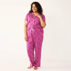 Plus Size Croft & Barrow® Short Sleeve Pajama Shirt & Pajama Pants Sleep Set -Outlet Croft & Barrow Store 5567540 ALT2