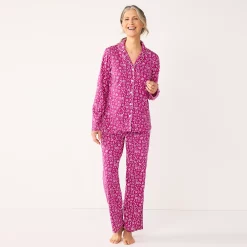 Petite Croft & Barrow® Long Sleeve Pajama Shirt & Pajama Pants Sleep Set -Outlet Croft & Barrow Store 5567542 Floral Geo