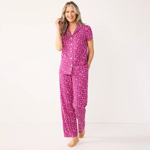 Petite Croft & Barrow® Short Sleeve Pajama Shirt & Pajama Pants Sleep Set -Outlet Croft & Barrow Store 5567543 Floral Geo