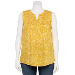 Plus Size Croft & Barrow® Pintuck Splitneck Sleeveless Top -Outlet Croft & Barrow Store 5567617 Gold Texture