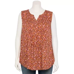 Plus Size Croft & Barrow® Pintuck Splitneck Sleeveless Top -Outlet Croft & Barrow Store 5567617 Maroon Floral