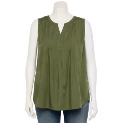 Plus Size Croft & Barrow® Pintuck Splitneck Sleeveless Top -Outlet Croft & Barrow Store 5567617 Olive