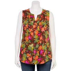 Plus Size Croft & Barrow® Pintuck Splitneck Sleeveless Top -Outlet Croft & Barrow Store 5567617 Orange Tropical