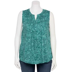 Plus Size Croft & Barrow® Pintuck Splitneck Sleeveless Top -Outlet Croft & Barrow Store 5567617 Teal Texture