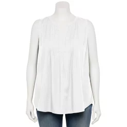 Plus Size Croft & Barrow® Pintuck Splitneck Sleeveless Top -Outlet Croft & Barrow Store 5567617 White