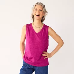 Women's Croft & Barrow® Smocked-Shoulder Tank -Outlet Croft & Barrow Store 5573123 Festival Fuchsia