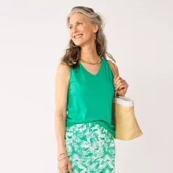 Women's Croft & Barrow® Smocked-Shoulder Tank -Outlet Croft & Barrow Store 5573123 Peacock Green