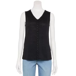 Petite Croft & Barrow® Lace-Trim V-Neck Tank -Outlet Croft & Barrow Store 5577598 Black