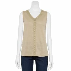 Petite Croft & Barrow® Lace-Trim V-Neck Tank -Outlet Croft & Barrow Store 5577598 Papyrus