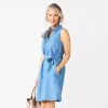 Petite Croft & Barrow® Sleeveless Chambray Belted Shirt Dress