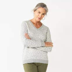 Women's Croft & Barrow® Classic V-Neck Cable Sweater -Outlet Croft & Barrow Store 5579426 Gray Animal