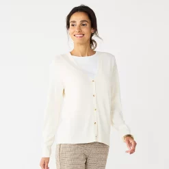 Women's Croft & Barrow® Extra Soft V-Neck Cardigan -Outlet Croft & Barrow Store 5581457 Cream