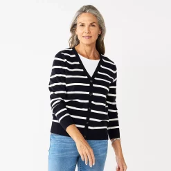 Women's Croft & Barrow® Extra Soft V-Neck Cardigan -Outlet Croft & Barrow Store 5581457 Navy Stripe