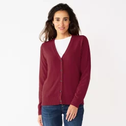 Women's Croft & Barrow® Extra Soft V-Neck Cardigan -Outlet Croft & Barrow Store 5581457 Plum
