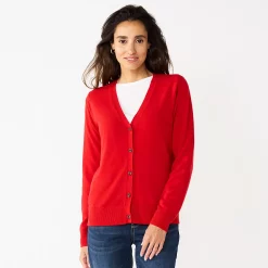 Women's Croft & Barrow® Extra Soft V-Neck Cardigan -Outlet Croft & Barrow Store 5581457 Red