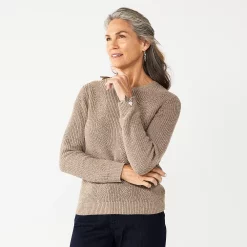 Women's Croft & Barrow® Crewneck Cable Sweater -Outlet Croft & Barrow Store 5582065 Beige Nep