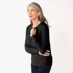 Women's Croft & Barrow® Crewneck Cable Sweater -Outlet Croft & Barrow Store 5582065 Black