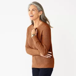 Women's Croft & Barrow® Crewneck Cable Sweater -Outlet Croft & Barrow Store 5582065 Brown